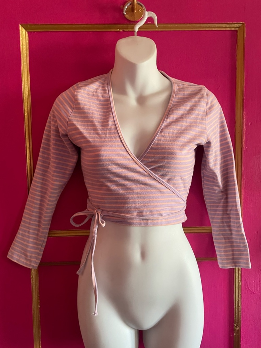 American Apparel Pink Striped Wrap Crop Top